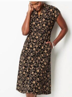 J.Jill Double Face Jersey Fit & Flare Black Subtle Floral Midi Dress Size XL